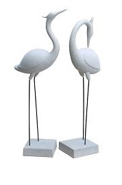Sandstone couple Flamingo’s on metal set 2 – 36x19x51 33x19x68 – Beige – 82199